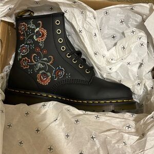 Dr. Martens Black Boots with Floral Embroidery